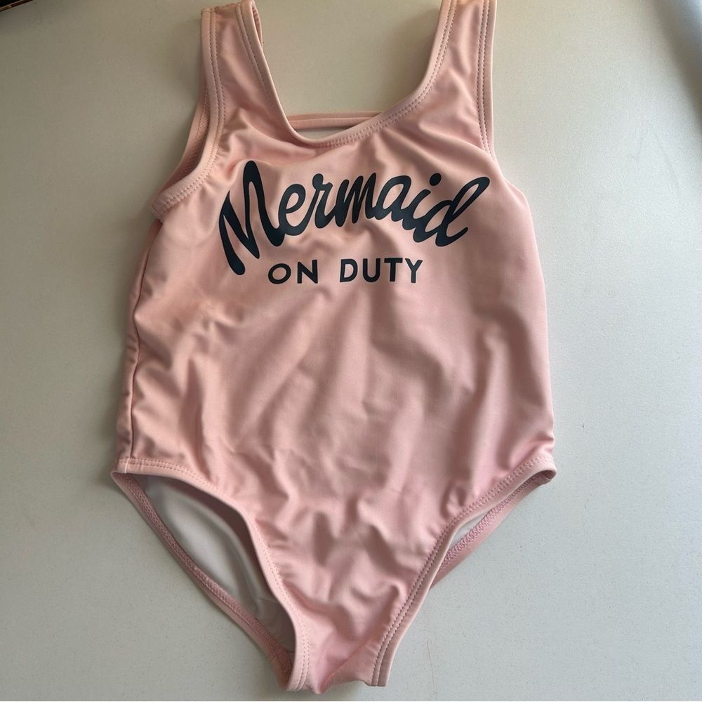 Toddler Girls Pink “Mermaid On Duty” One Piece Swimsuit Size 2T